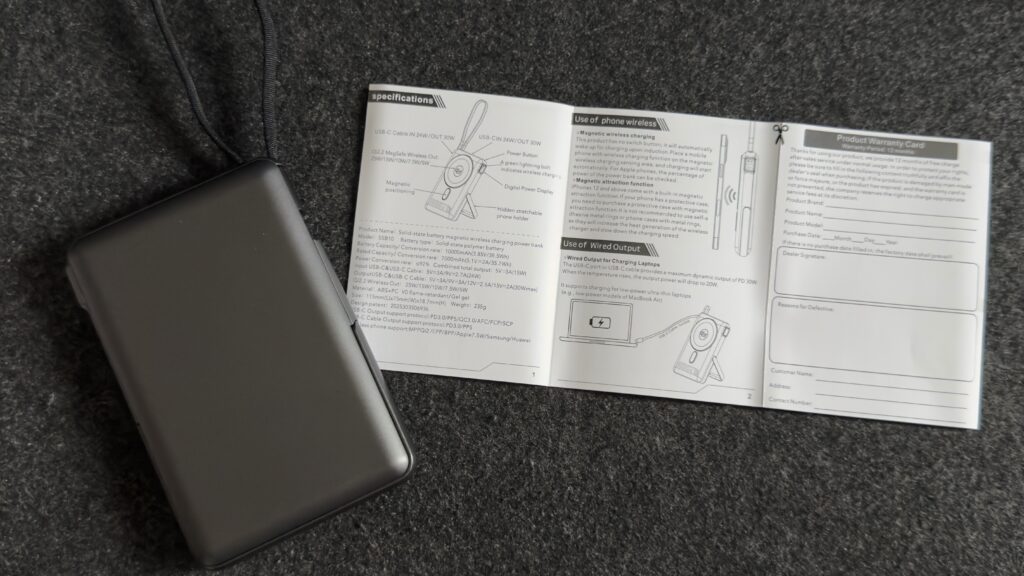 Satray Qi2 25W対応半個体電池モバイルバッテリー10000mAh